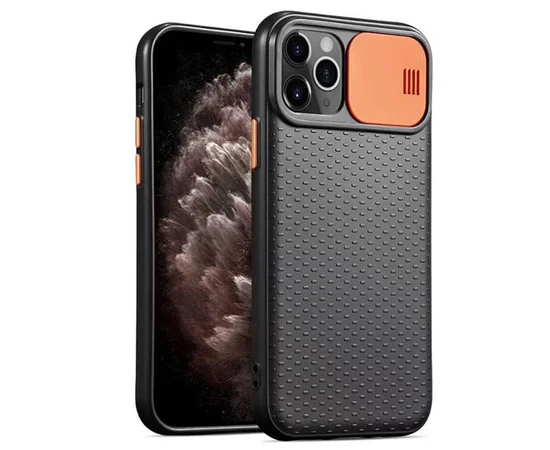 Чехол Camshield Black TPU со шторкой защищающей камеру для Apple iPhone 11 Pro Max (6.5") Черный / Оранжевый