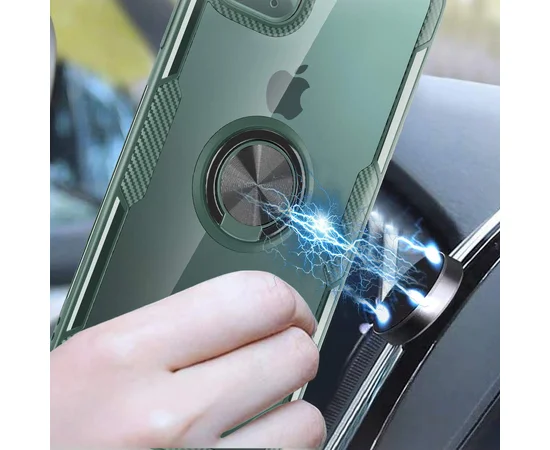 TPU + PC чохол Deen CrystalRing під магнітний тримач для Apple iPhone 11 Pro Max (6.5 ") Безбарвний / Темно-зелений
