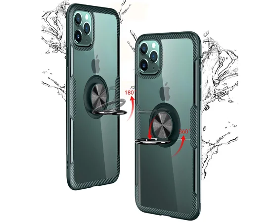 TPU + PC чохол Deen CrystalRing під магнітний тримач для Apple iPhone 11 Pro Max (6.5 ") Безбарвний / Темно-зелений