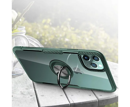 TPU + PC чохол Deen CrystalRing під магнітний тримач для Apple iPhone 11 Pro Max (6.5 ") Безбарвний / Темно-зелений