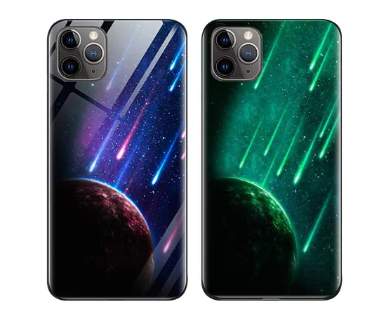 TPU+Glass чехол светящийся в темноте для Apple iPhone 11 Pro (5.8") Метеорит / Синий