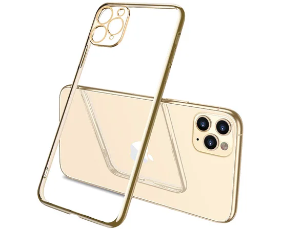 Прозрачный силиконовый чехол с глянцевой окантовкой Full Camera для Apple iPhone 11 Pro (5.8") Золотой