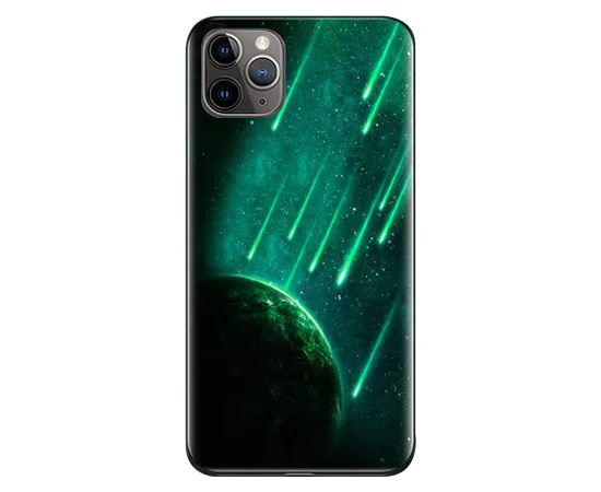 TPU+Glass чехол светящийся в темноте для Apple iPhone 11 Pro (5.8") Метеорит / Синий