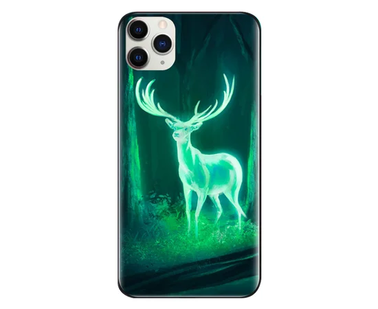 TPU+Glass чехол светящийся в темноте для Apple iPhone 11 Pro (5.8") Олень / Бирюзовый