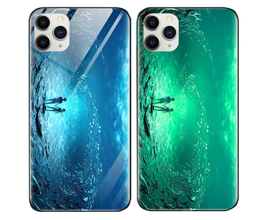 TPU+Glass чехол светящийся в темноте для Apple iPhone 11 Pro (5.8") Под водой / Голубой