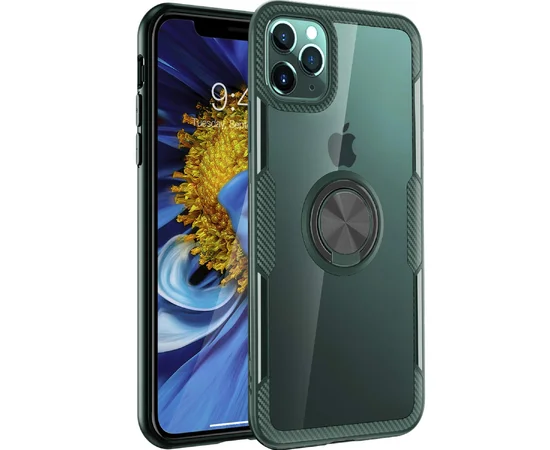 TPU+PC чехол Deen CrystalRing под магнитный держатель для Apple iPhone 11 Pro (5.8") Бесцветный / Темно-зеленый