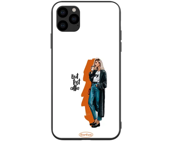 TPU+PC чехол ForFun для Apple iPhone 11 Pro (5.8") But first coffee / белый