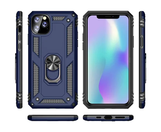 Ударопрочный чехол Serge Ring магнитный держатель для Apple iPhone 11 Pro (5.8") Темно-синий