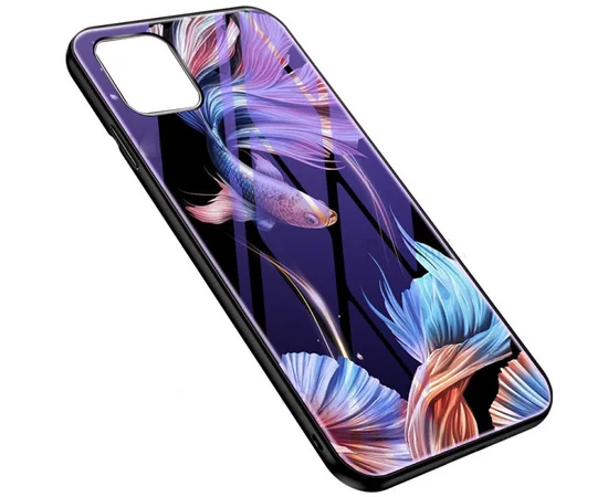 TPU+Glass чехол светящийся в темноте для Apple iPhone 11 Pro (5.8") Рыбка / Фиолетовый