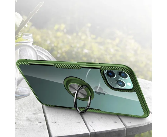 TPU+PC чехол Deen CrystalRing под магнитный держатель для Apple iPhone 11 Pro (5.8") Бесцветный / Оливковый