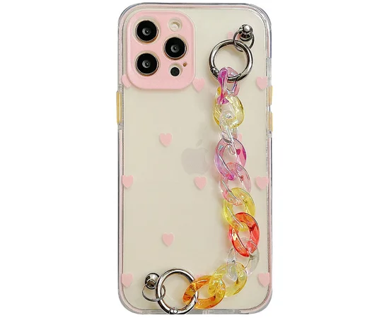 TPU+PC чехол Colorspot с ремешком-цепью для Apple iPhone 11 Pro (5.8") Pink hearts