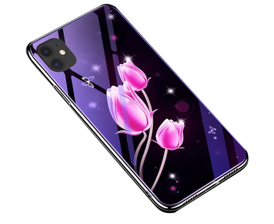TPU+Glass чехол Fantasy с глянцевыми торцами для Apple iPhone 11 Pro (5.8") Тюльпаны