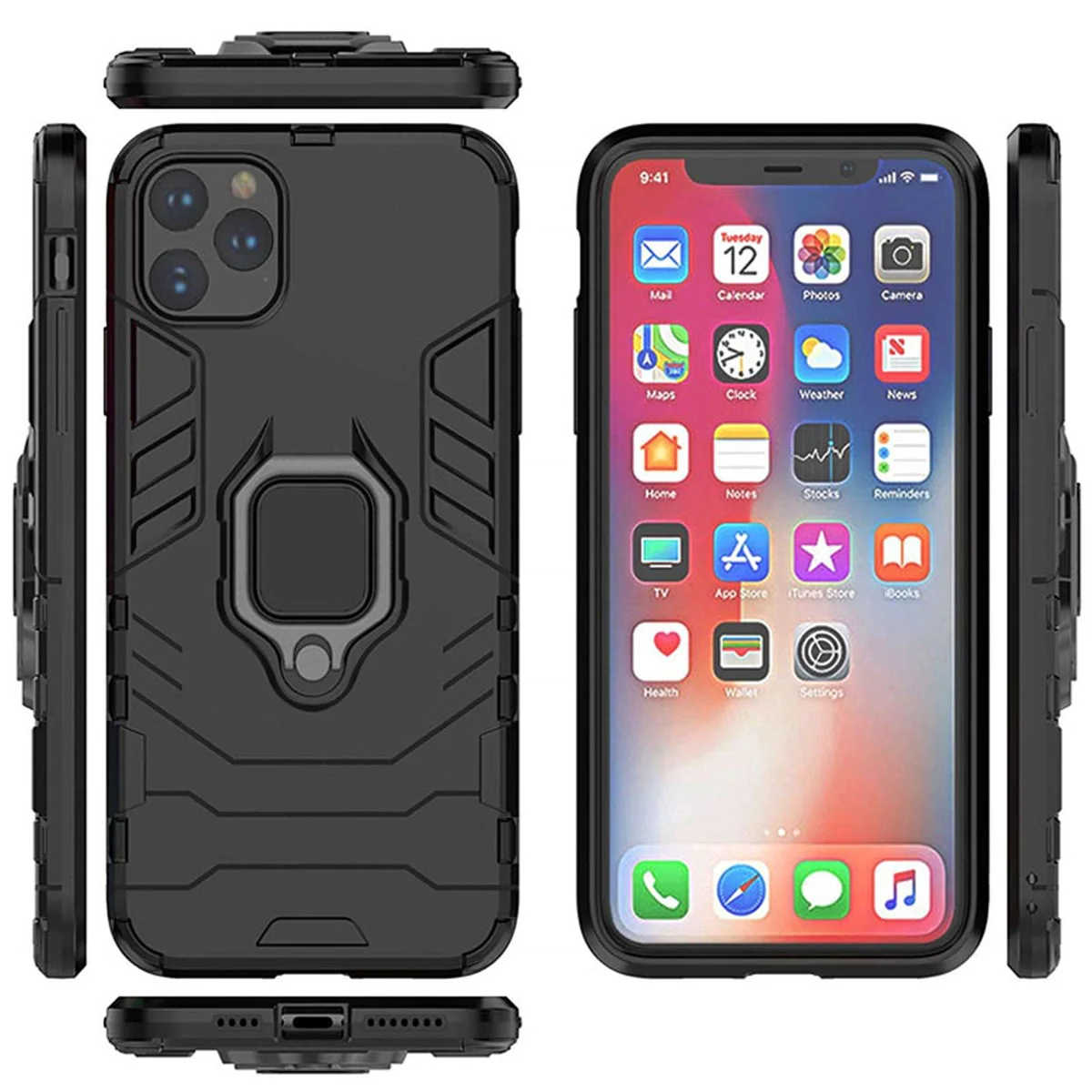 Ударопрочный чехол Transformer Ring for Magnet для Apple iPhone 11 Pro (5.8") Черный / Soul Black