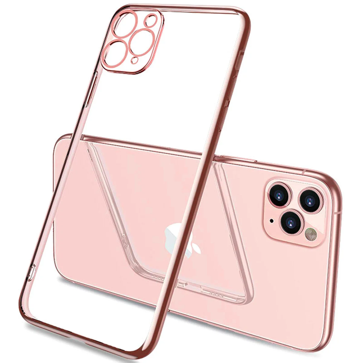 Прозрачный силиконовый чехол с глянцевой окантовкой Full Camera для Apple iPhone 11 Pro (5.8") Rose Gold