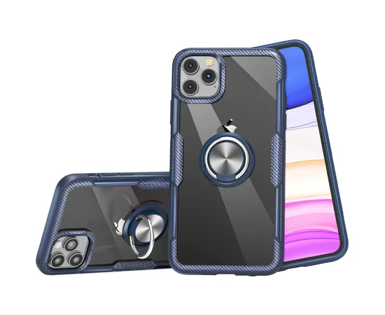 TPU+PC чехол Deen CrystalRing под магнитный держатель для Apple iPhone 11 Pro (5.8") Бесцветный / Темно-синий