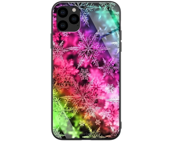 TPU+Glass чехол ForFun для Apple iPhone 11 Pro (5.8") Разноцветные Снежинки / Розовый