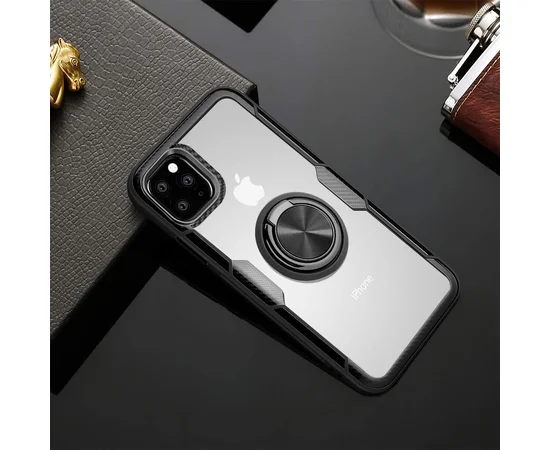 TPU+PC чехол Deen CrystalRing под магнитный держатель (opp) для Apple iPhone 11 Pro (5.8") Бесцветный / Черный