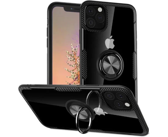 TPU+PC чехол Deen CrystalRing под магнитный держатель для Apple iPhone 11 Pro (5.8") Бесцветный / Черный