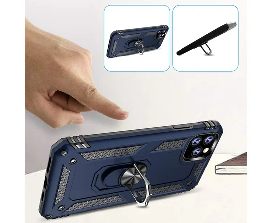 Ударопрочный чехол Serge Ring магнитный держатель для Apple iPhone 11 Pro (5.8") Темно-синий