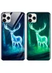 TPU+Glass чехол светящийся в темноте для Apple iPhone 11 Pro (5.8") Олень / Бирюзовый