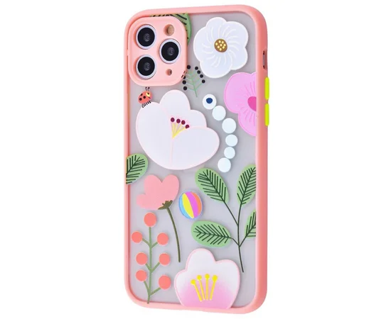 TPU+PC чехол Picture Color Buttons для Apple iPhone 11 Pro (5.8") Розовый / Цветы