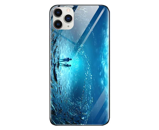 TPU+Glass чехол светящийся в темноте для Apple iPhone 11 Pro (5.8") Под водой / Голубой