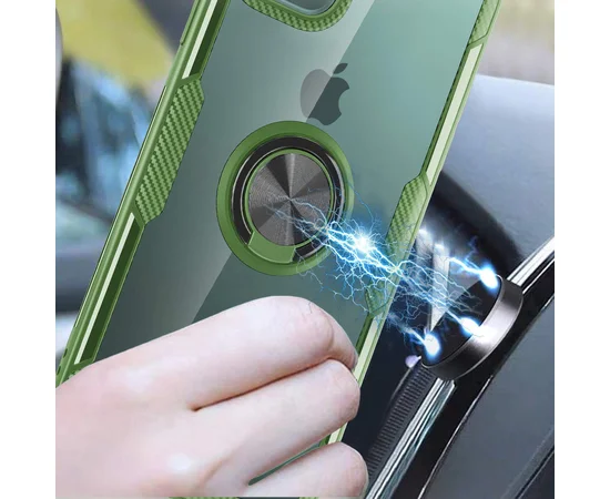 TPU + PC чохол Deen CrystalRing під магнітний тримач для Apple iPhone 11 Pro (5.8 ") Безбарвний / Оливковий