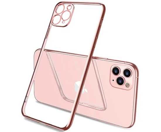 Прозрачный силиконовый чехол с глянцевой окантовкой Full Camera для Apple iPhone 11 Pro (5.8") Rose Gold