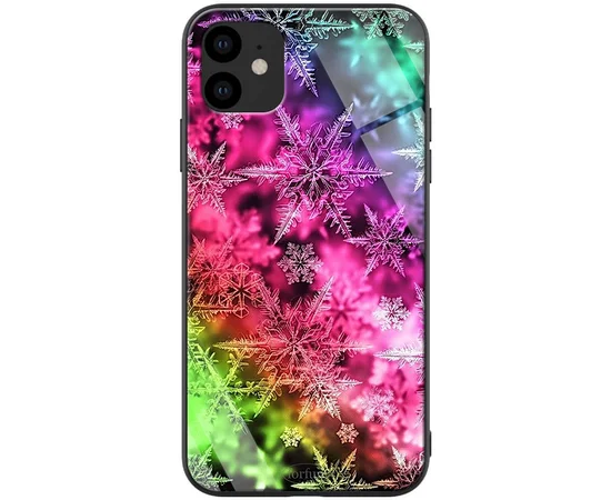 TPU+Glass чехол ForFun для Apple iPhone 11 (6.1") Разноцветные Снежинки / Розовый