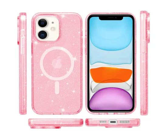 Чохол TPU Galaxy Sparkle (MagFit) для Apple iPhone 11 (6.1") Pink+Glitter
