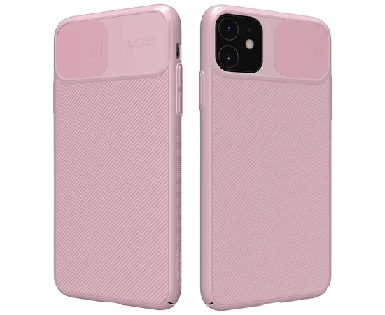 Карбоновая накладка Nillkin Camshield (со шторкой для камеры) для Apple iPhone 11 (6.1") Розовый / Pink