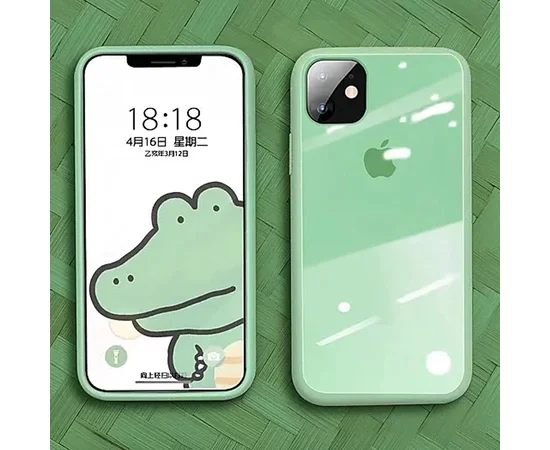 TPU+Glass чехол GLOSSY Logo series для Apple iPhone 11 (6.1") Салатовый / Light green