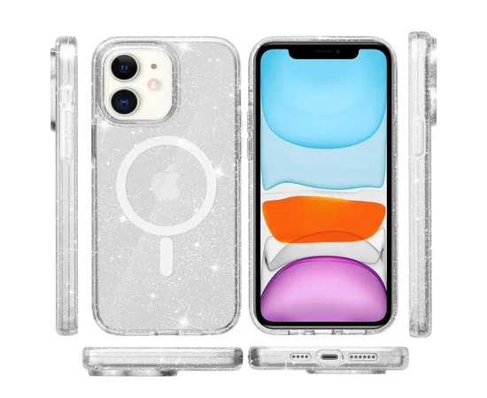 Чехол TPU Galaxy Sparkle (MagFit) для Apple iPhone 11 (6.1") Clear+Glitter