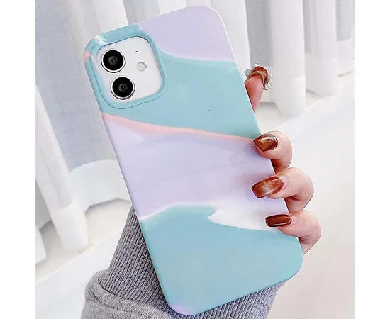 Чехол Silicone case full Aquarelle для Apple iPhone 11 (6.1") Бирюзово-сиреневый