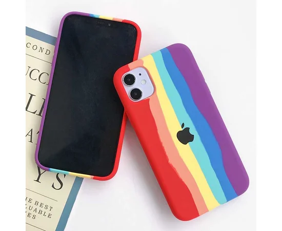 Чехол Silicone case Full Rainbow для Apple iPhone 11 (6.1") Красный / Фиолетовый
