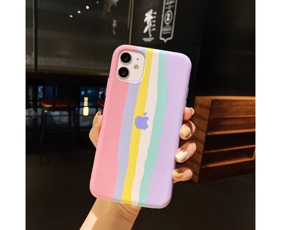 Чехол Silicone case Full Rainbow для Apple iPhone 11 (6.1") Розовый / Сиреневый