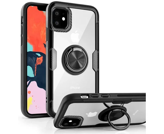 TPU+PC чехол Deen CrystalRing под магнитный держатель (opp) для Apple iPhone 11 (6.1") Бесцветный / Черный