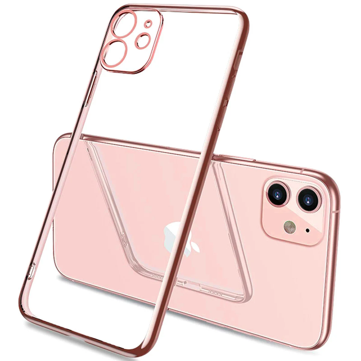 Прозрачный силиконовый чехол с глянцевой окантовкой Full Camera для Apple iPhone 11 (6.1") Rose Gold