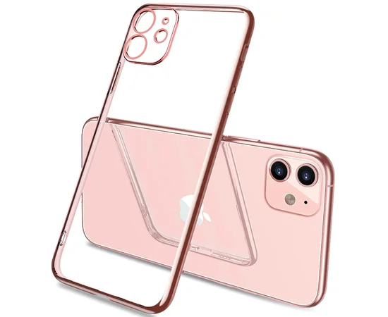 Прозрачный силиконовый чехол с глянцевой окантовкой Full Camera для Apple iPhone 11 (6.1") Rose Gold