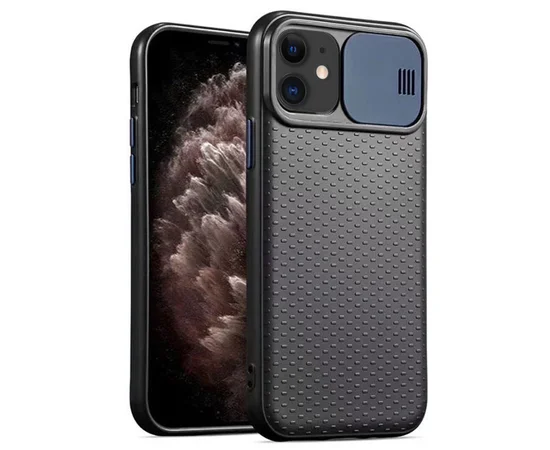 Чехол Camshield Black TPU со шторкой защищающей камеру для Apple iPhone 11 (6.1") Черный / Синий