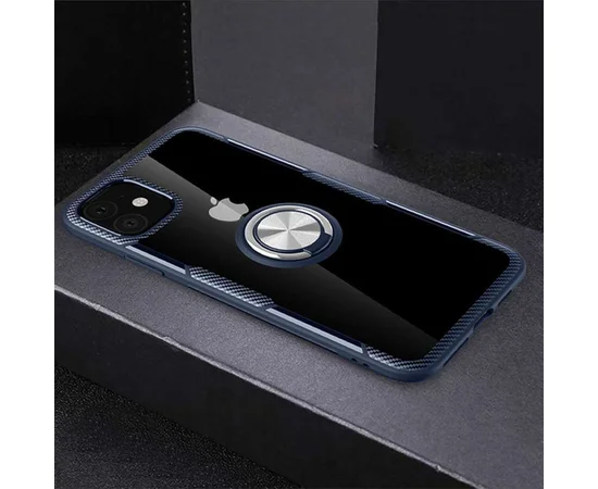 TPU+PC чехол Deen CrystalRing for Magnet (opp) для Apple iPhone 11 (6.1") Бесцветный / Темно-синий