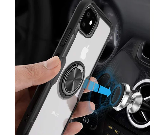 TPU+PC чехол Deen CrystalRing под магнитный держатель (opp) для Apple iPhone 11 (6.1") Бесцветный / Черный
