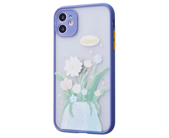 TPU+PC чехол Picture Color Buttons для Apple iPhone 11 (6.1") Lavender Grey / Цветы