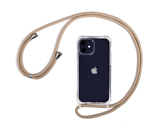 Чехол TPU Crossbody Transparent для Apple iPhone 11 (6.1") Бледно-коричневый