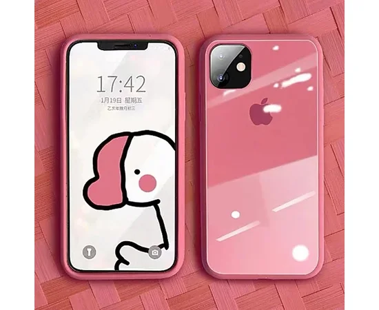 TPU+Glass чехол GLOSSY Logo series для Apple iPhone 11 (6.1") Красный / Red orchid