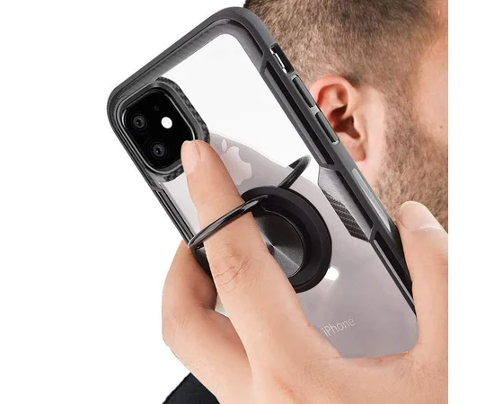 TPU+PC чехол Deen CrystalRing под магнитный держатель для Apple iPhone 11 (6.1") Бесцветный / Черный