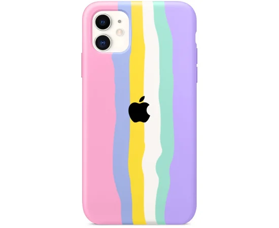Чехол Silicone case Full Rainbow для Apple iPhone 11 (6.1") Розовый / Сиреневый