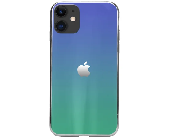 TPU+Glass чехол Gradient Aurora с лого для Apple iPhone 11 (6.1") Фиолетовый / Бирюзовый