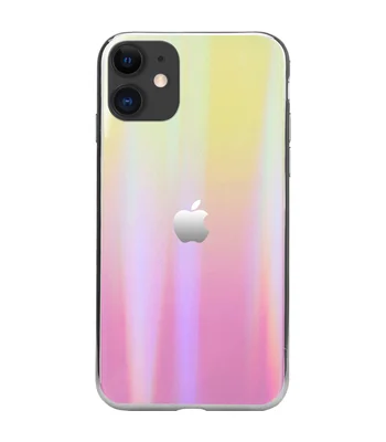 TPU+Glass чехол Gradient Aurora с лого для Apple iPhone 11 (6.1") Золотой / Розовый