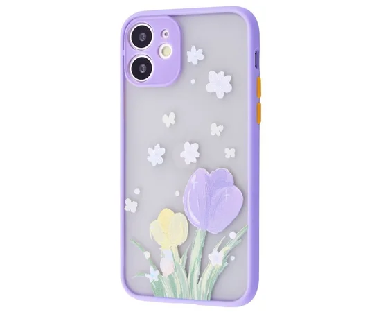 TPU+PC чехол Picture Color Buttons для Apple iPhone 11 (6.1") Сиреневый / Цветы